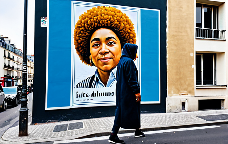 Urban Art Dialogue**
A professional artist, fully clothed in modest street wear, thoughtfully observes a large, vibrant mural in a Parisian neighborhood. The mural reflects the community's diversity and history, safe for work, appropriate content, perfect anatomy, natural proportions, family-friendly, high quality, professional photography.
**