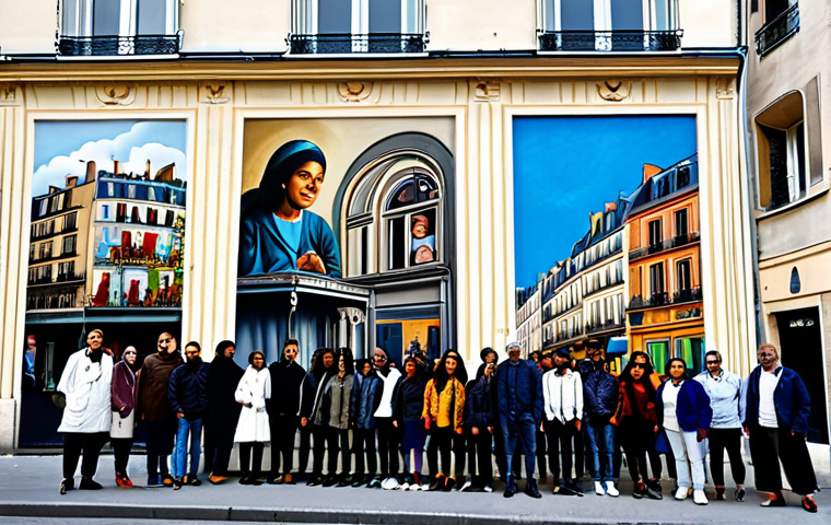 벽화여행 도시 재생과 벽화 - Mural & Community**
"A vibrant mural depicting local history and community values in a Parisian nei...
