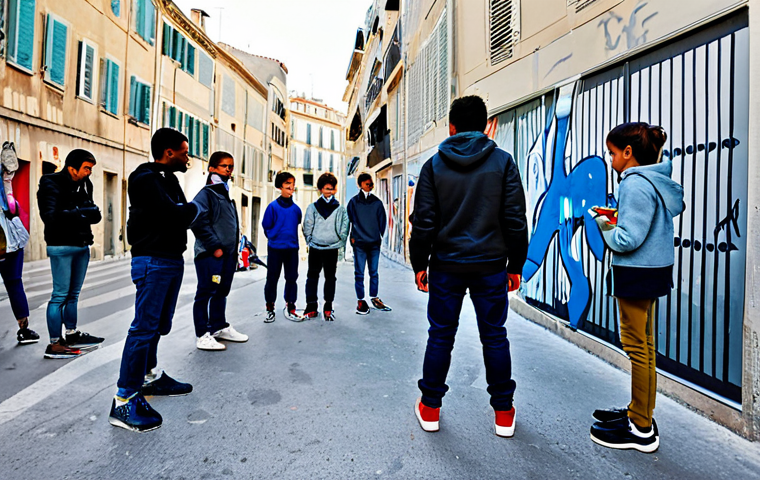 벽화여행 도시 재생과 벽화 - Street Art & Tourism**

"A charming street in Lyon, France, transformed into an open-air art gallery...