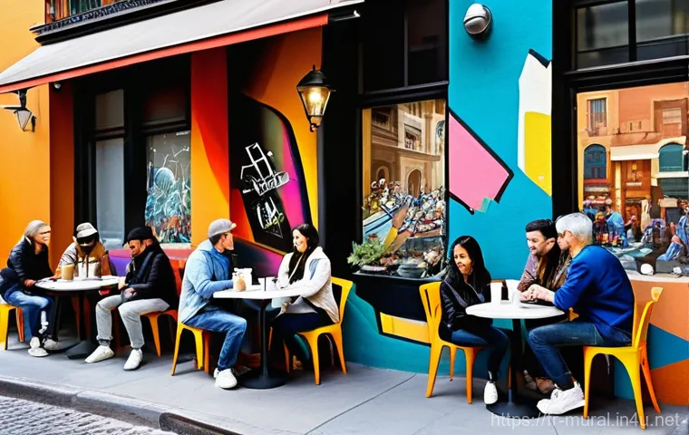 벽화여행의 트렌드 변화 - **Prompt:** A dynamic wide shot of a bustling European city street, vibrant with life and an array o...