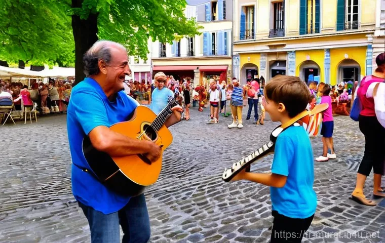 벽화와 지역 문화예술 행사 - **Vibrant Parisian Street Art Scene:** A dynamic and colorful panoramic view of a bustling street in...