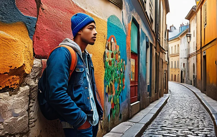 벽화 여행을 떠날 때 유의사항 - **Prompt:** A young, fashionably dressed urban explorer, wearing a stylish beanie and a casual jacke...