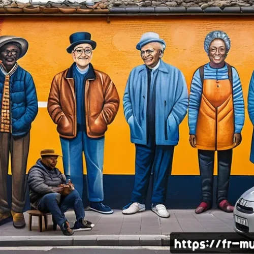 Home 32 벽화예술의 사회적 역할 - A vibrant street mural in a Parisian neighborhood depicting the diverse history of immigrant communi...