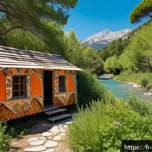 Home 30 벽화여행 캠핑과 벽화 - A serene forest trail in the Provence-Alpes-Côte d’Azur region, featuring vibrant, colorful street a...