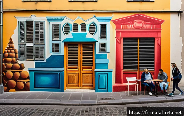 벽화와 도시의 이미지 변화 - A vibrant street mural in a lively neighborhood of Lyon&rsquo;s Croix-Rousse district, showcasing colorful...